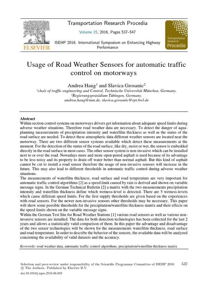 Usage of Road Weather Sensors For Automatic Traff 2016 Transportation ...