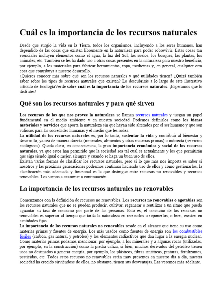 Cuál Es La Importancia de Los Recursos Naturales | PDF | Energía ...