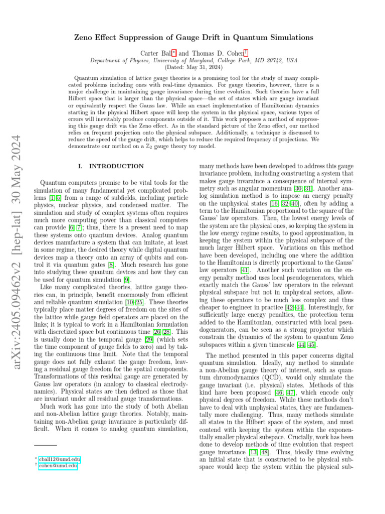 Zeno Effect Suppression of Gauge Drift in Quantum Simulations | PDF ...