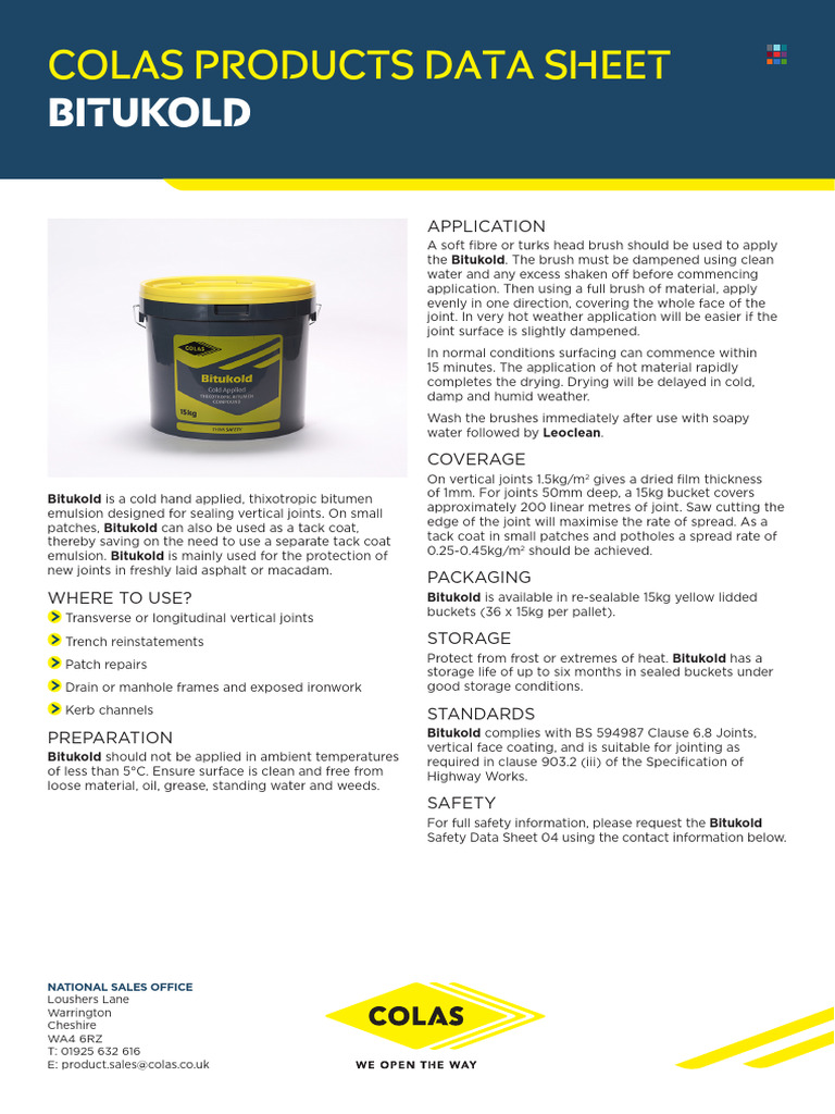 Bitukold: Thixotropic Bitumen Emulsion | PDF | Materials