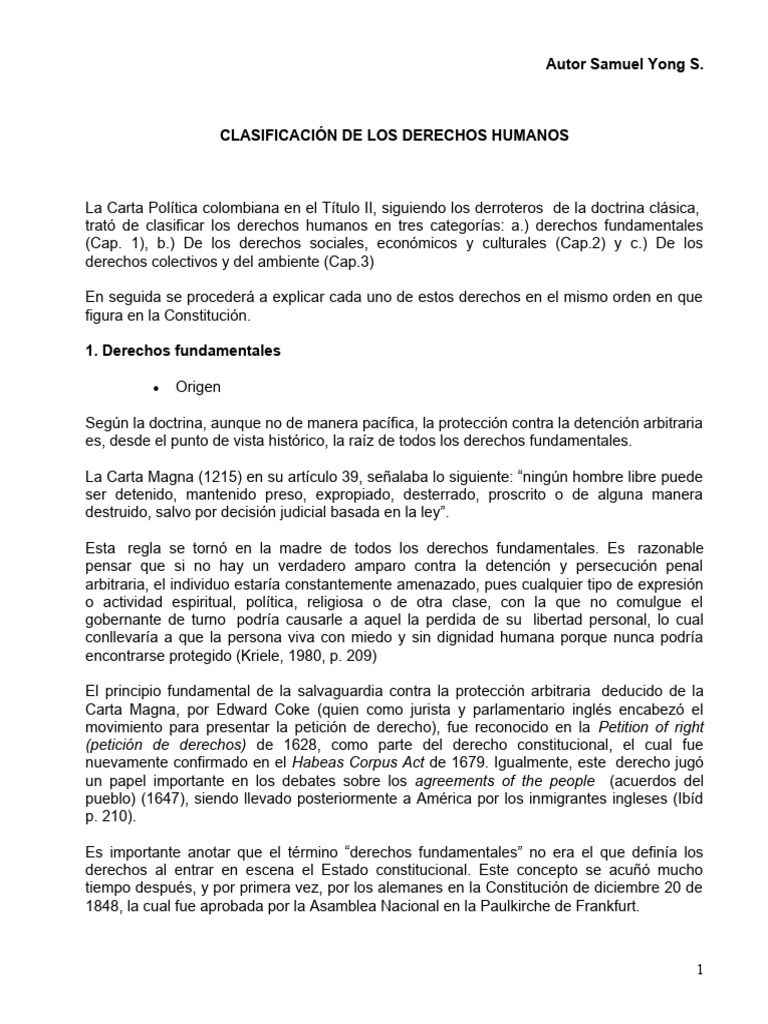 Clasificación de Derechos Humanos en Colombia | PDF | Derechos humanos ...