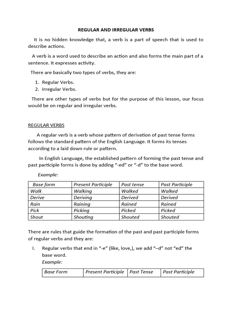Regular and Irregular Verbs Explained | PDF | Verb | Grammatical Tense