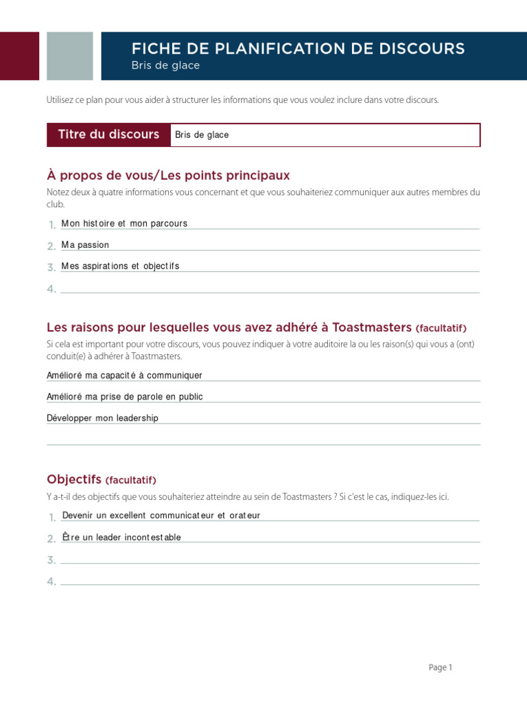 Discours de Bris de Glace à Toastmasters | PDF