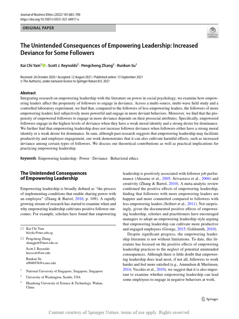 The Unintended Consequences of Empowering Leadership | PDF | Leadership ...