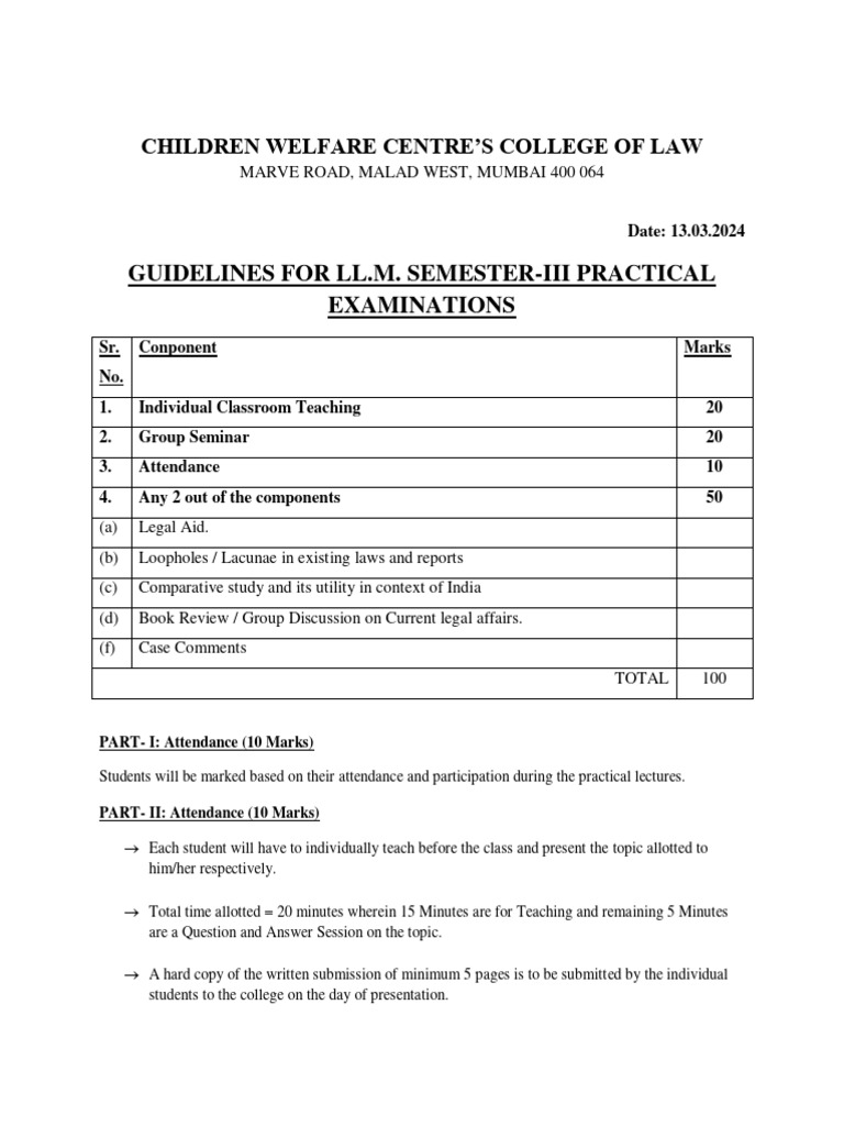 Guidelines For LL.M Semester - Iii Practical Examination | PDF | Human ...