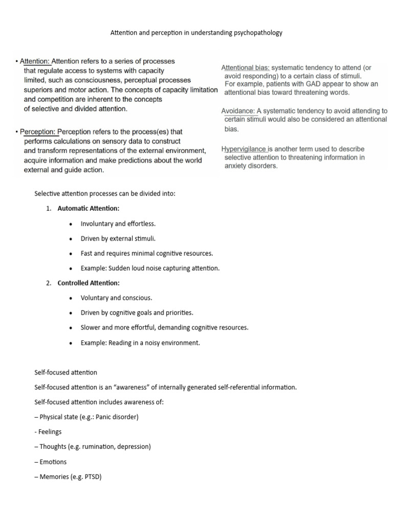 Attention and Perception in Understanding Psychopathology 30.11 | PDF ...