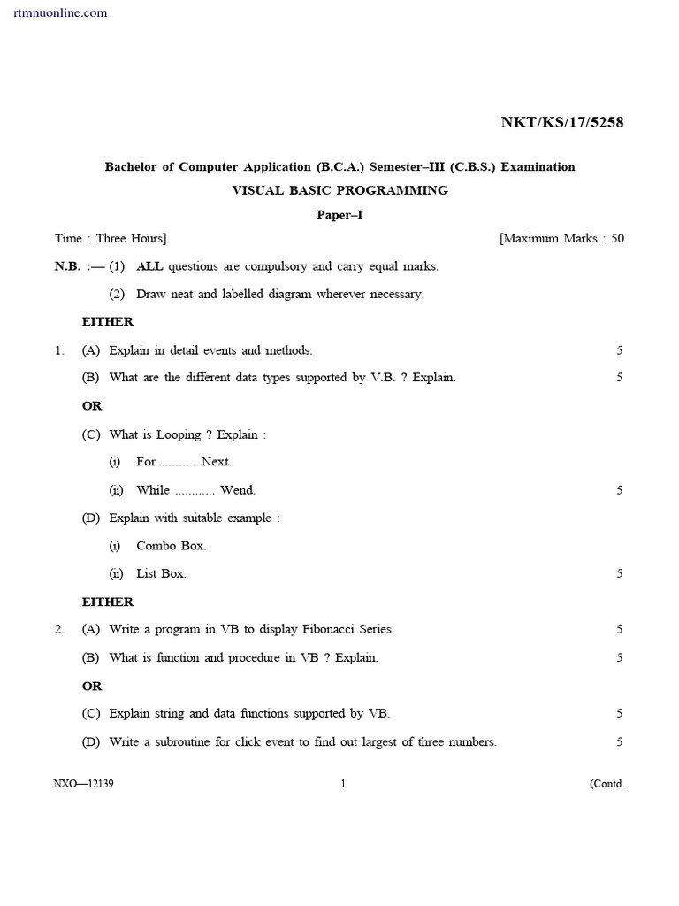 Visual Basic Programming Exam Guide | PDF | Computer Science | Computer ...