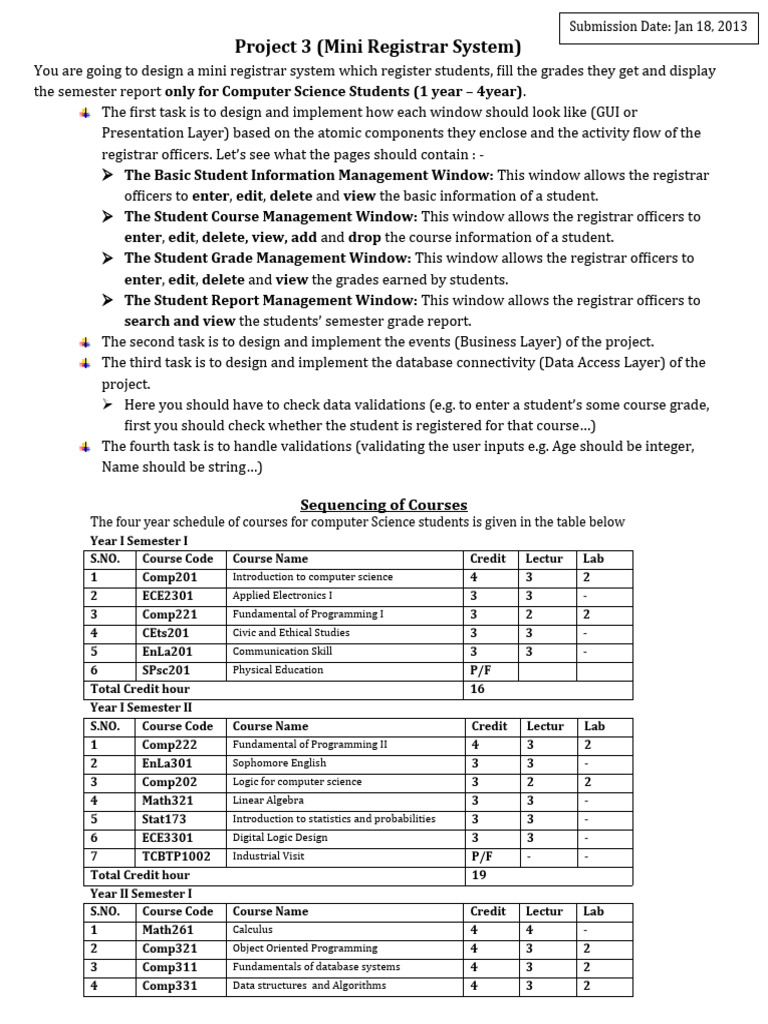 Project 3 mini registrar system pdf computer programming course