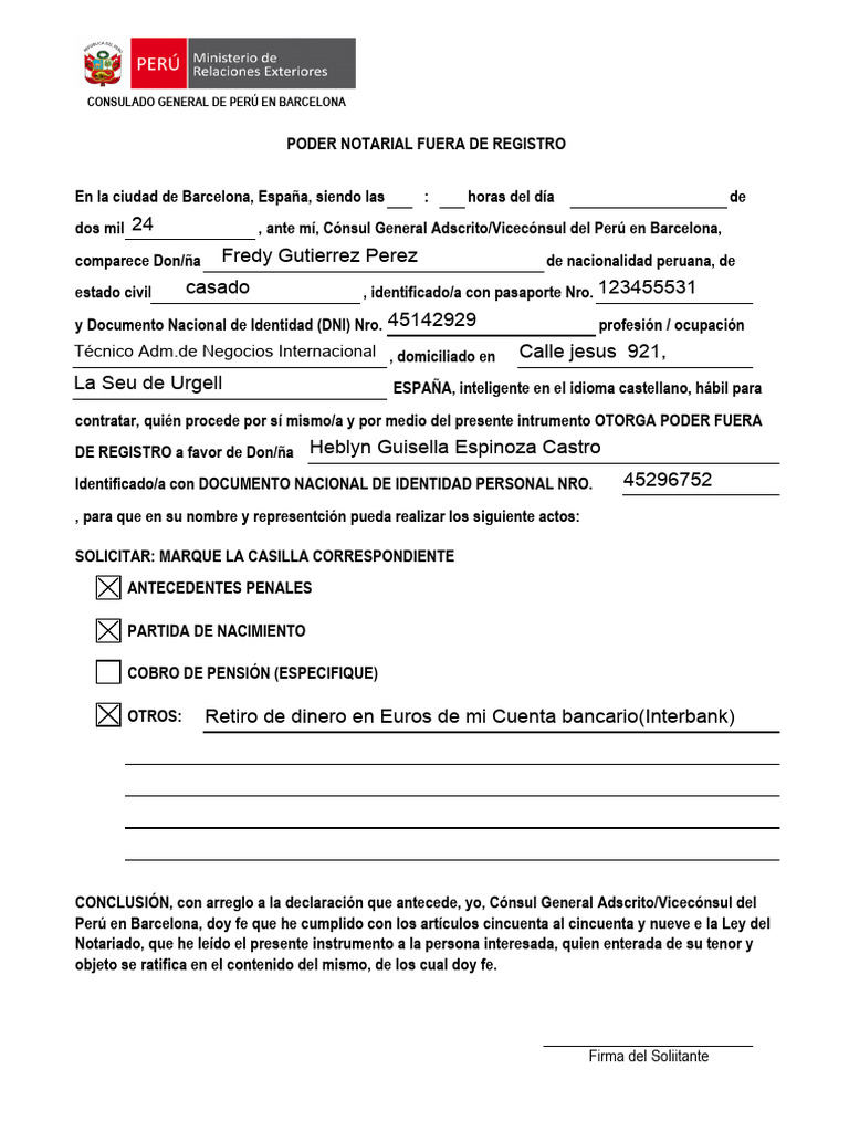 Poder Notarial en Barcelona, Perú | PDF