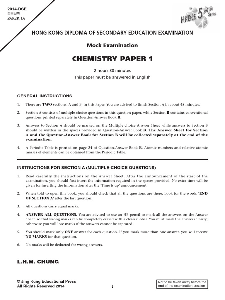 2014 Chem Mock Exam Paper 1a E Pdf Oxide Chemical Reactions