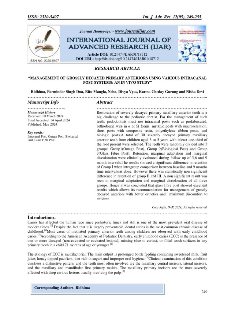 Management of Grossly Decayed Primary Anteriors Using Various ...