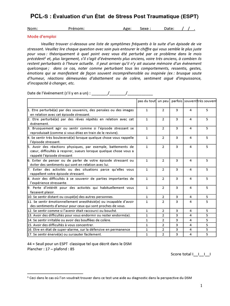 Évaluation des Symptômes d'ESPT | PDF | Sciences comportementales ...