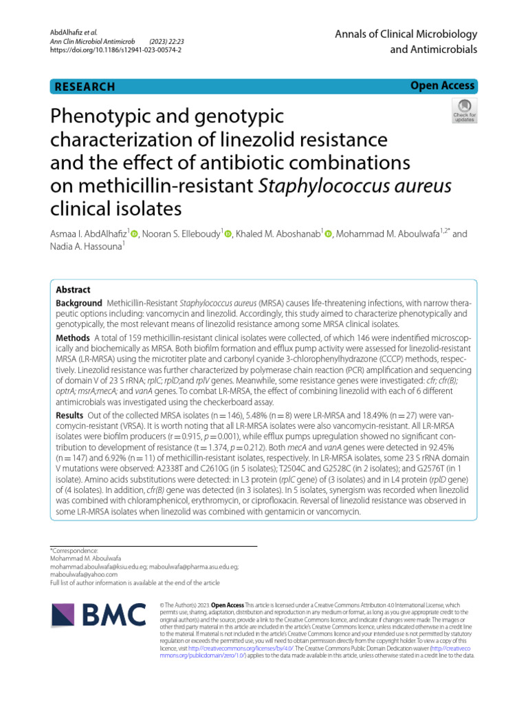 Phenotypic and Genotypic Characterization of Linezolid Resistance and ...