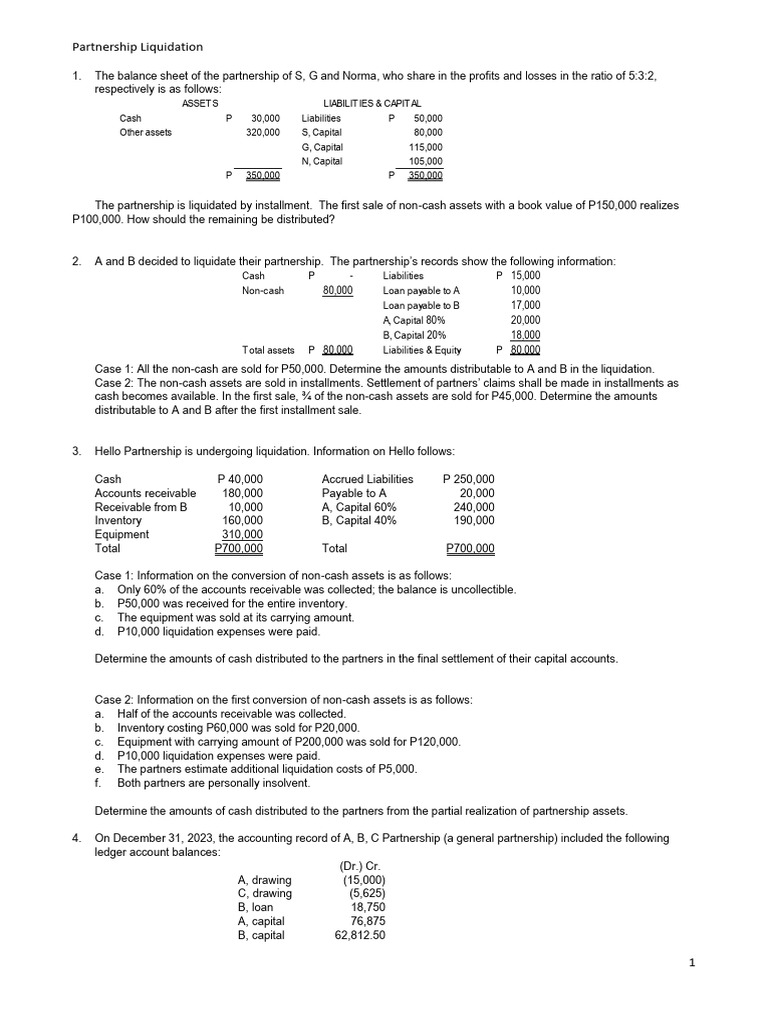 Partnership Liquidation Distribution Guide | PDF | Balance Sheet ...