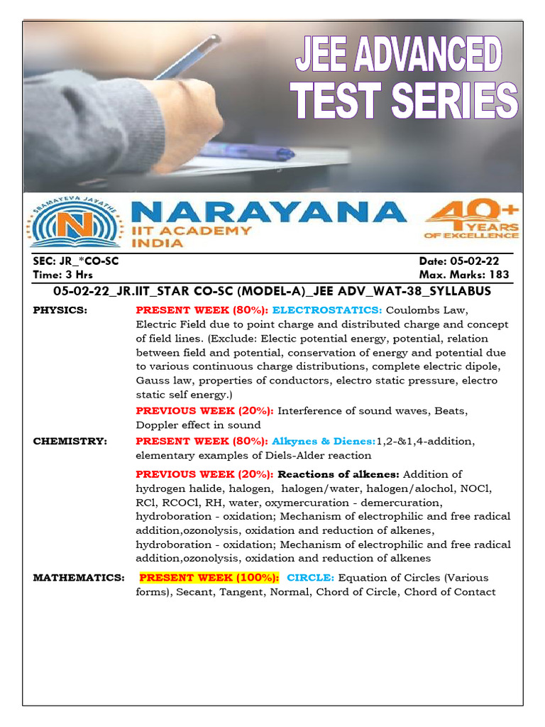 JEE Advanced Model Paper: Physics, Chemistry, Math | PDF | Circle