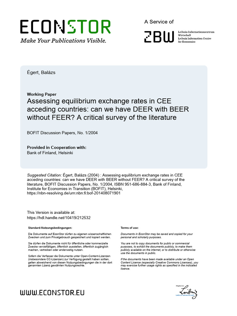 CEE Equilibrium Exchange Rates Analysis | PDF | Exchange Rate ...