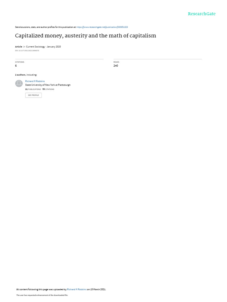 Capitalized Money & Austerity Analysis | PDF | Interest | Debt