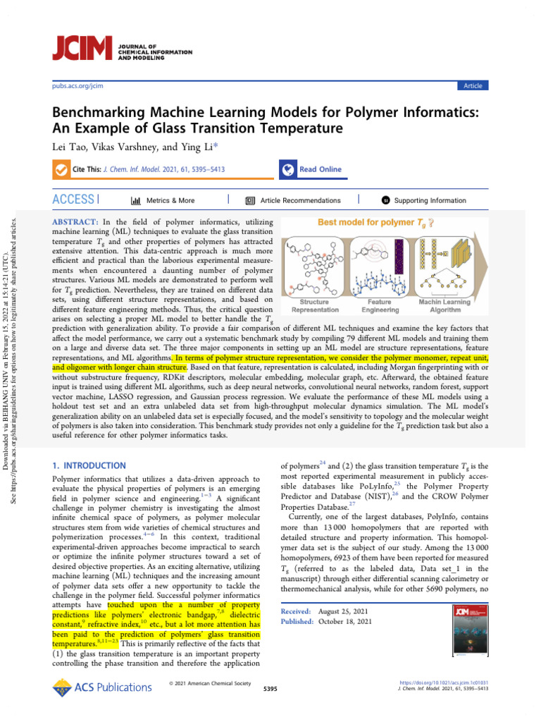 PolyInfo Database for ML in Polymers | PDF | Machine Learning ...