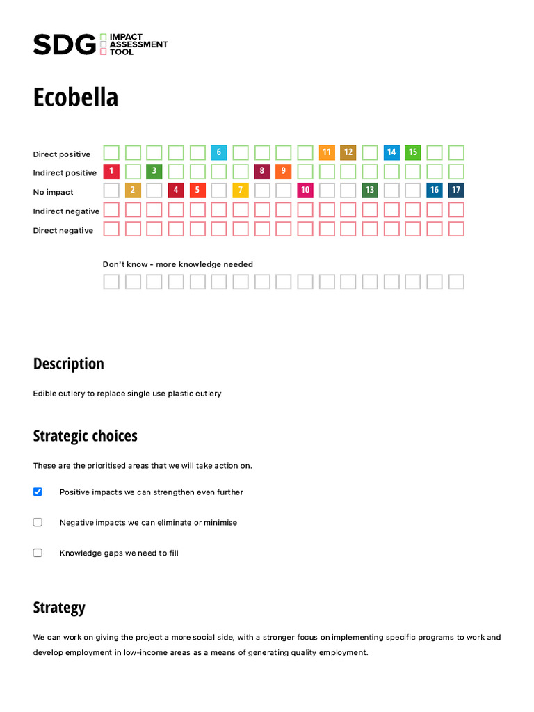 Ecobella Sdg Impact Assessment Tool Pdf Sustainability Economies