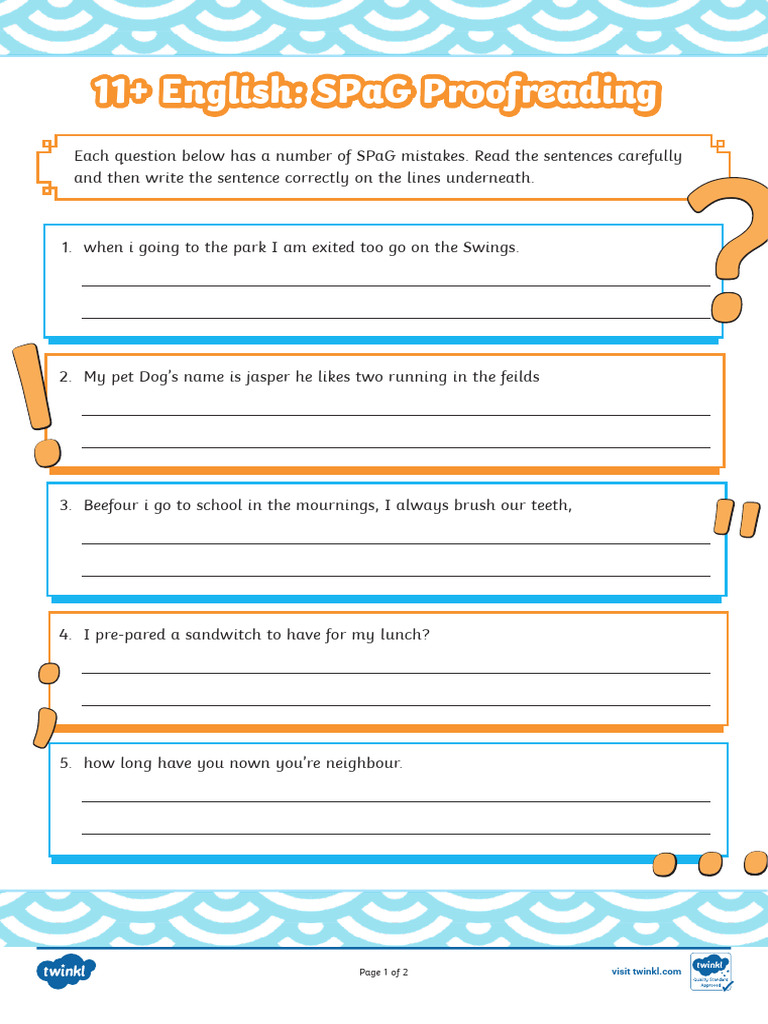 T e 1687182199 11 English Spag Proof Reading - Ver - 1 | PDF | Copy ...