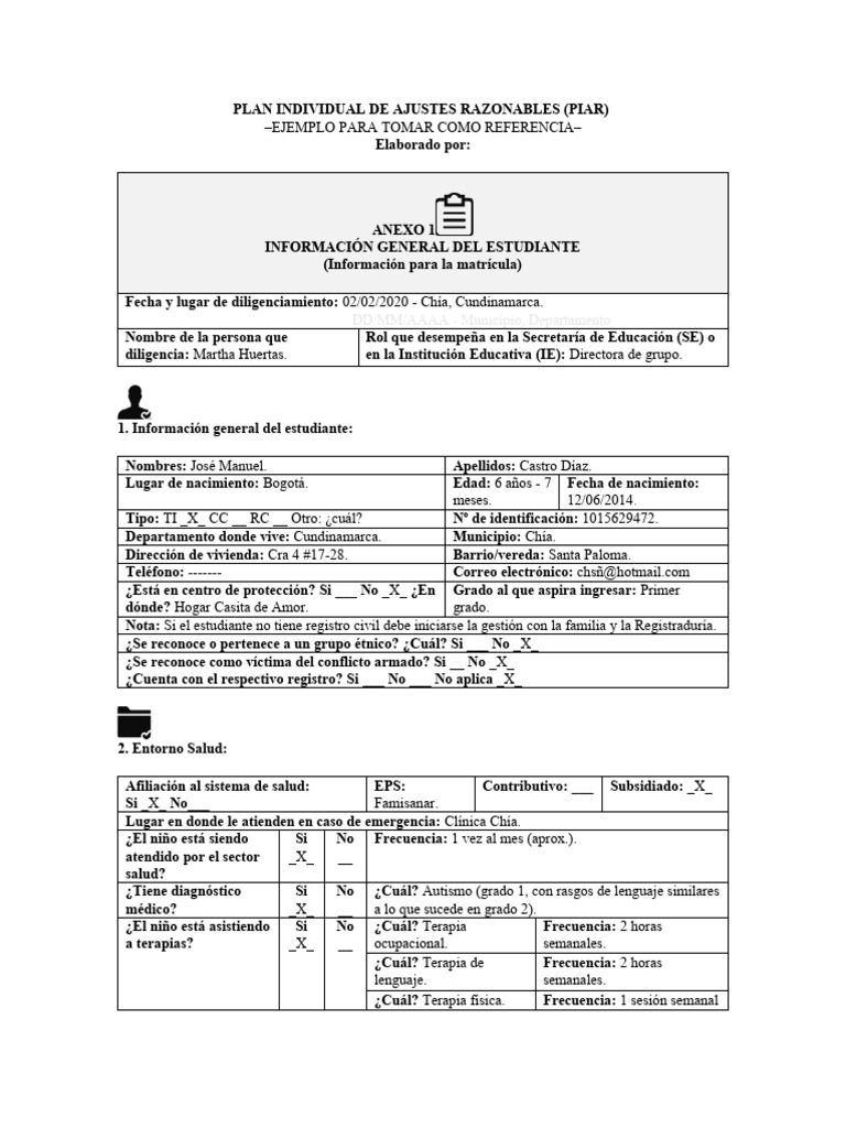 Plan Individual de Ajustes Razonables | PDF | Enseñando | Salón de clases