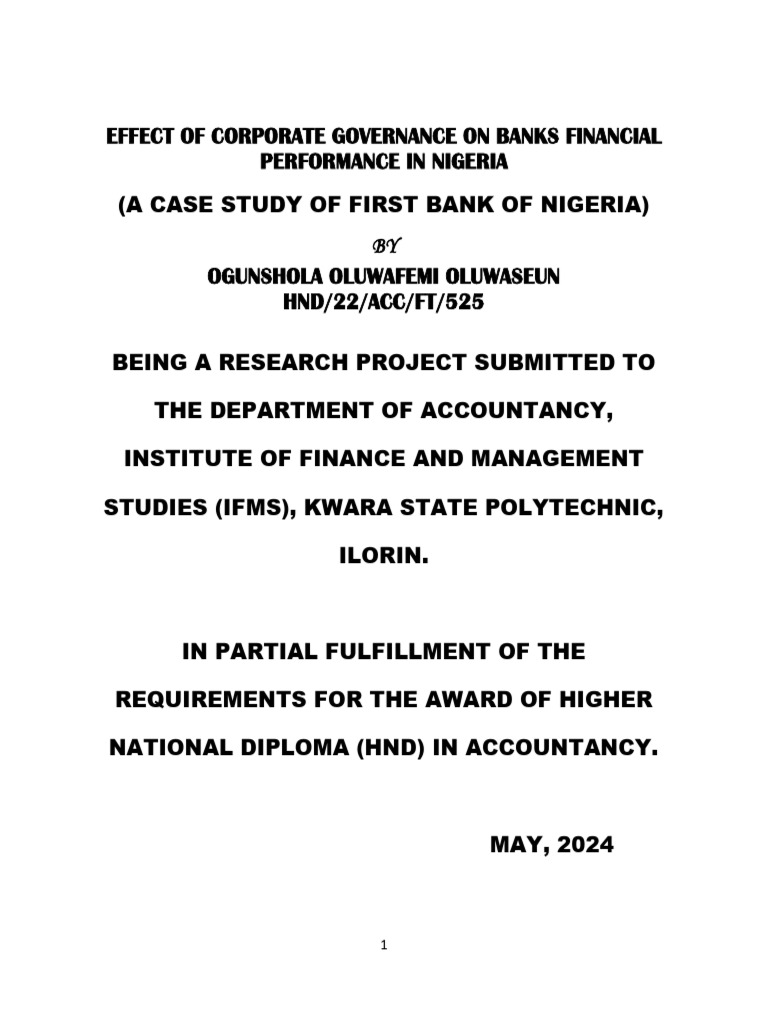 Effect of Corporate Governance On Banks Financial Performance in ...