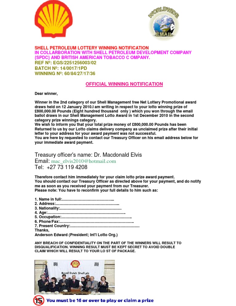 Shell Lottery Winning Notification | PDF | Finance & Money Management