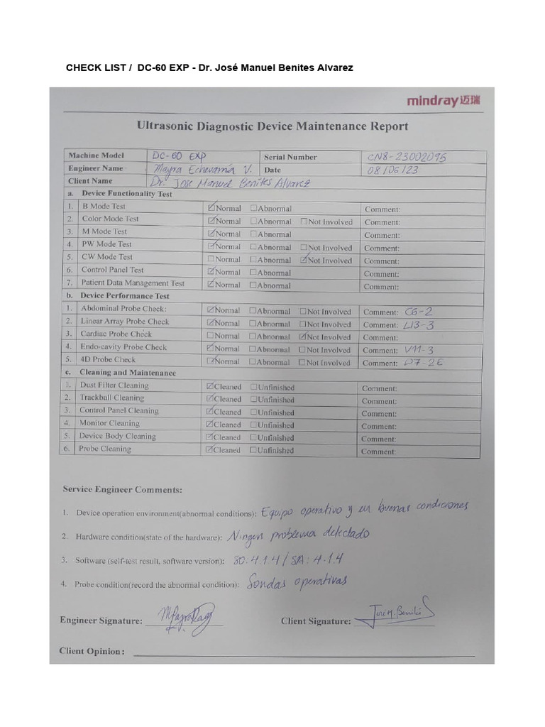 DC-60 EXP Checklist by Dr. Benites | PDF