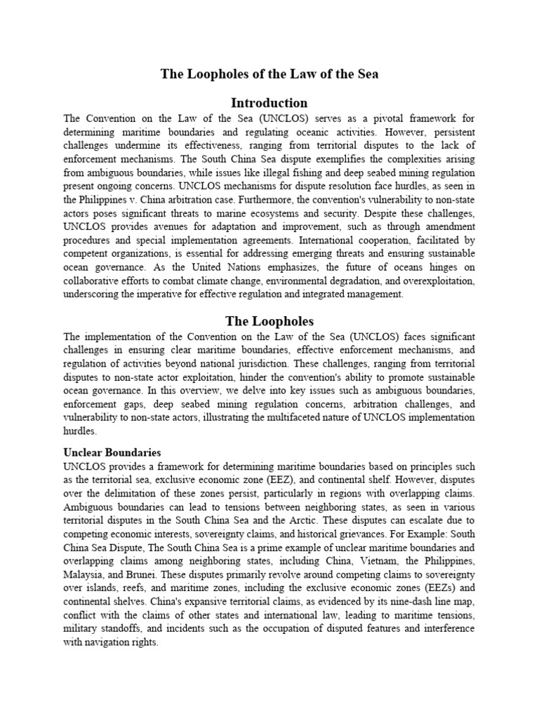 The loopholes and possible development of the law of the sea pdf