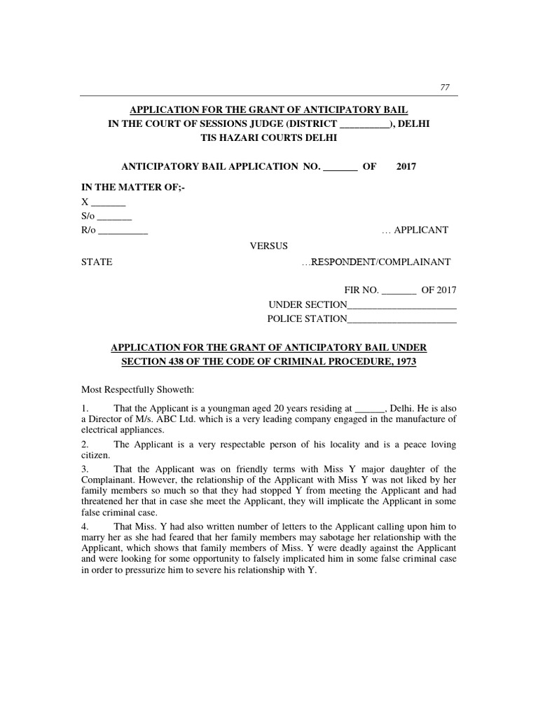 Anticipatory Bail Application Template | PDF | Bail | Legal Procedure