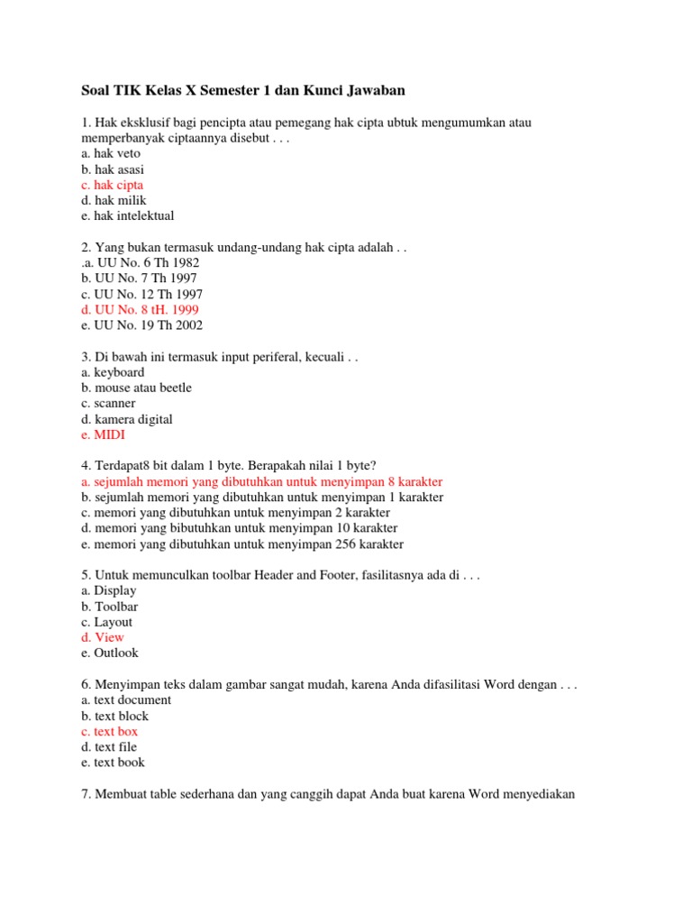 29+ Bank soal tik dan jawabannya kl 9 semester 1 information