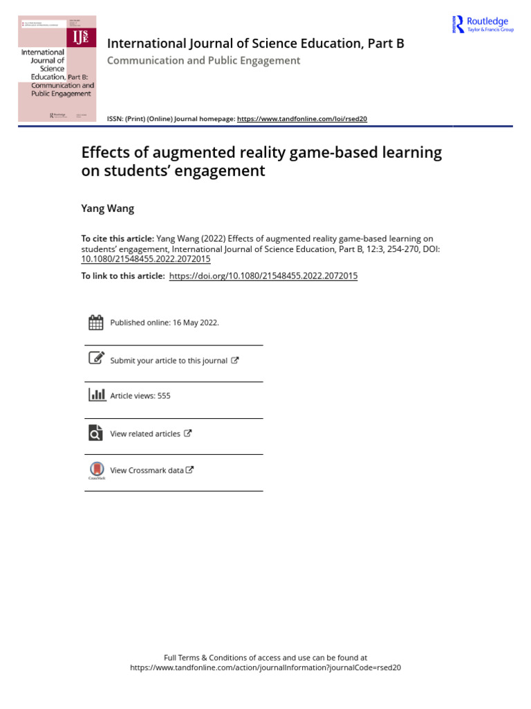 Effects of Augmented Reality Game-Based Learning On Students Engagement ...