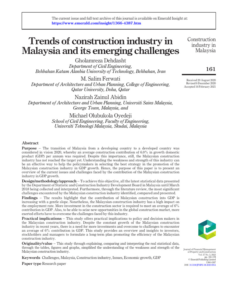 Challenges in Malaysia's Construction Sector | PDF | Gross Domestic ...