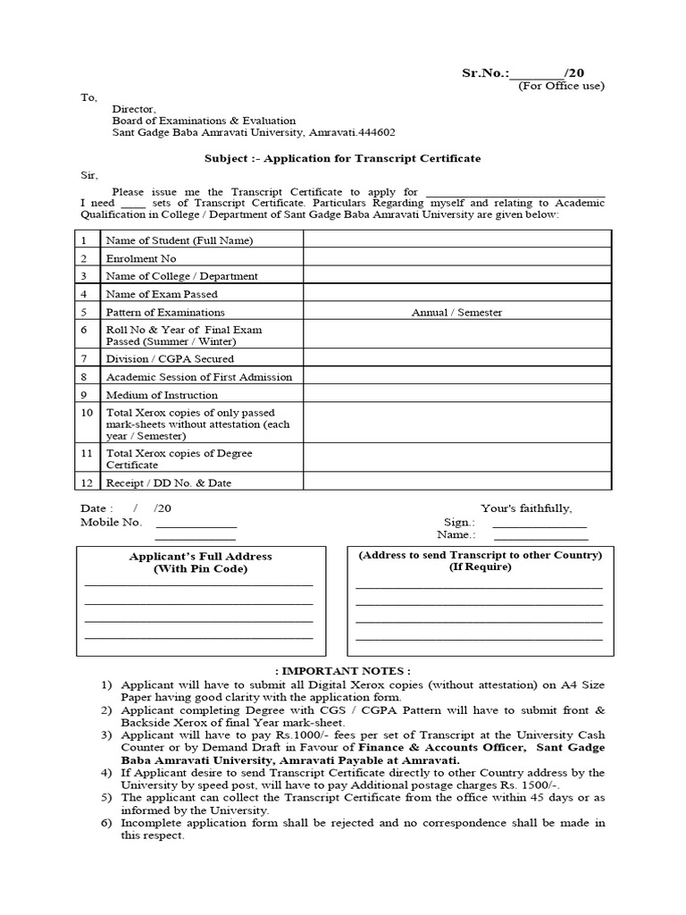 Transcript Request Application | PDF | University And College Admission ...