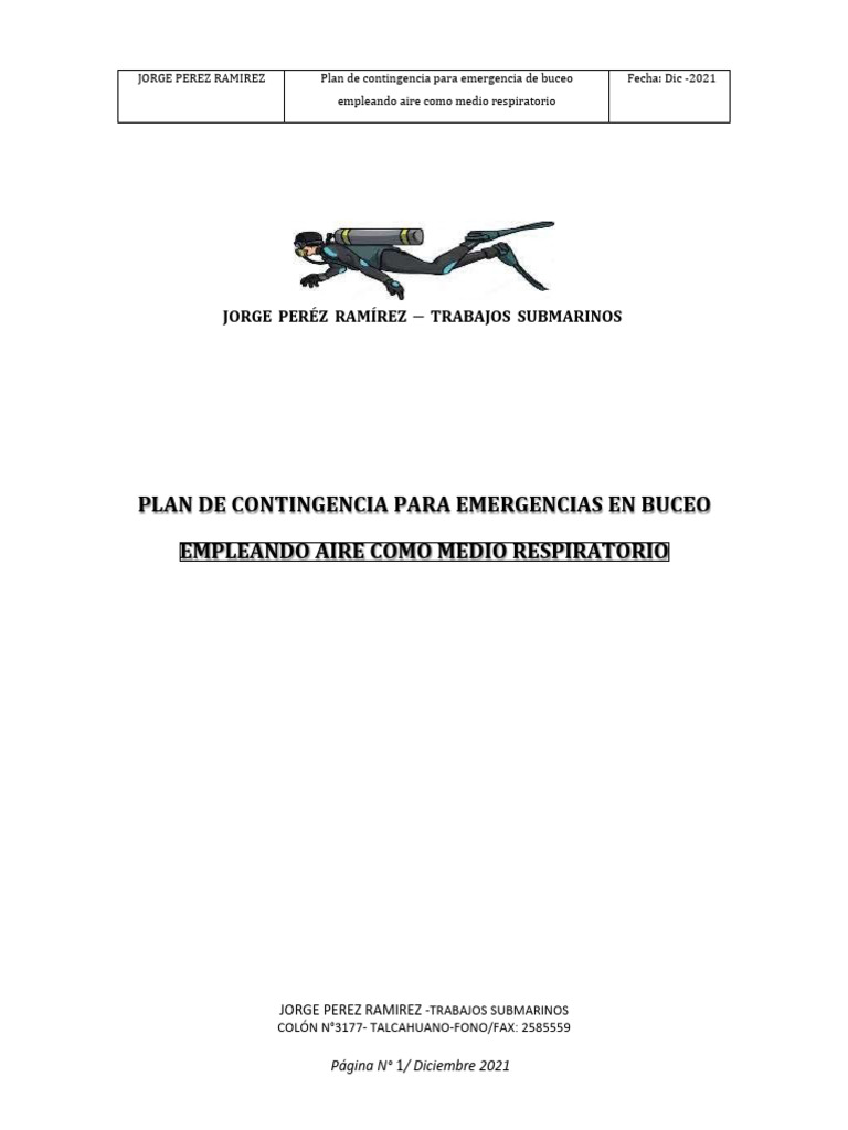 Plan de Contingencia en Buceo | PDF | Buceo bajo el agua | Seguridad y ...