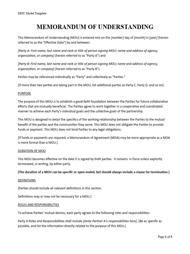 MOU Template for Collaborative Agreements | PDF | Memorandum Of ...