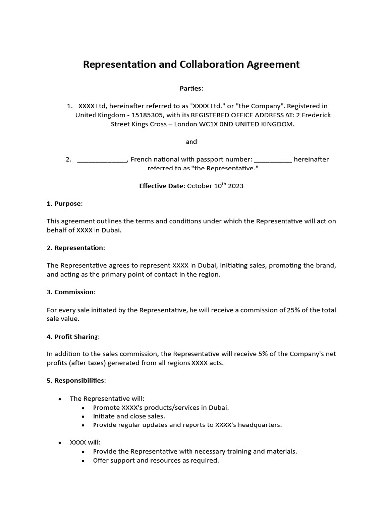 Representation Agreement with XXXX Ltd | PDF | Legal Remedy ...