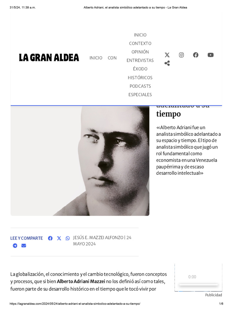 Jesús Mazzei Alberto Adriani, El Analista Simbólico Adelantado A Su ...