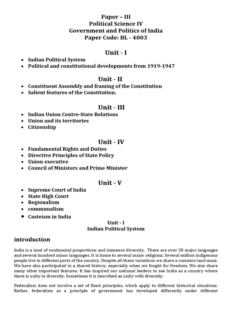 Government and Politics of India Overview | PDF | British Raj | Federalism