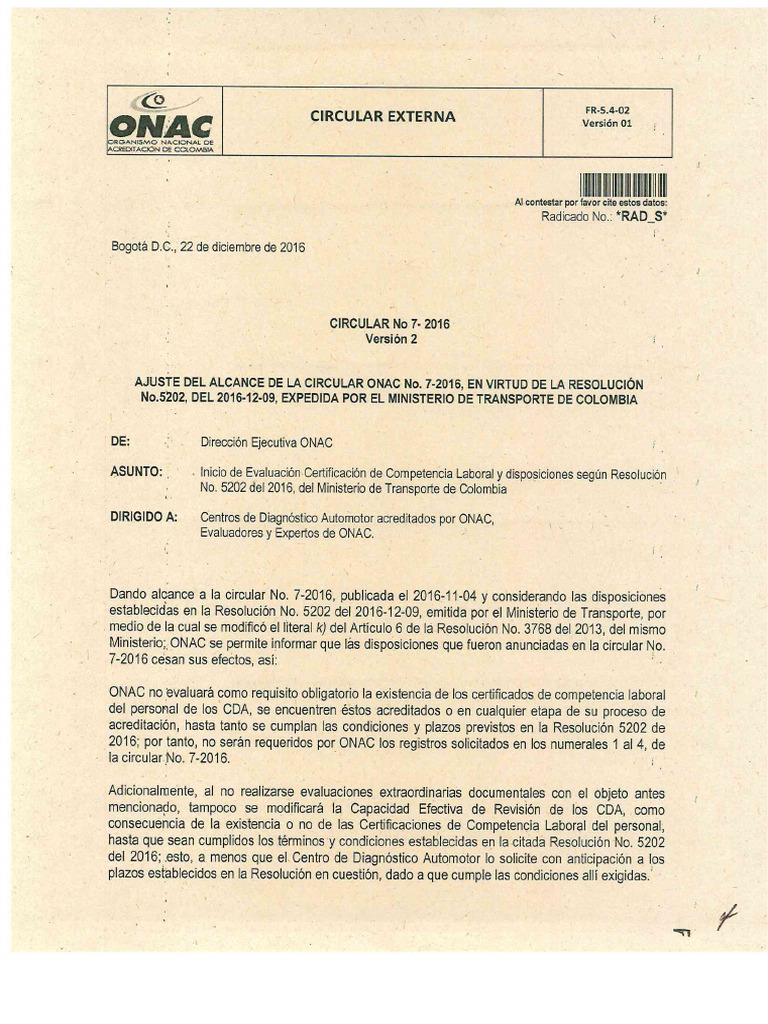 CIRCULAR 7 2016 Resolución No.5202 Del 2016 12 09 | PDF