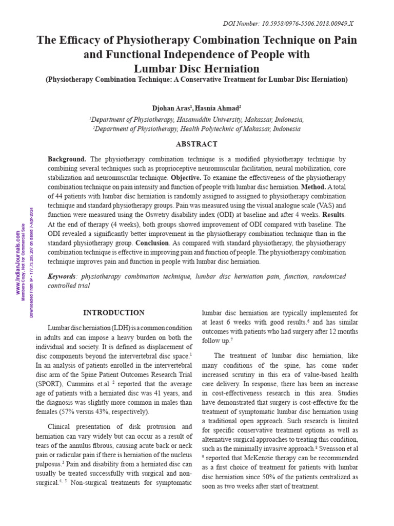The Efficacy of Physiotherapy Combination Technique On Pain | PDF ...