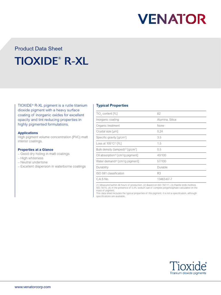 Tioxide R XL | PDF | Titanium Dioxide | Materials