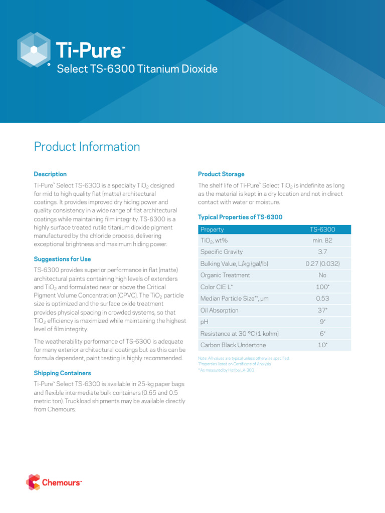 Ti Pure TS 6300 Product Information | PDF | Titanium Dioxide | Materials