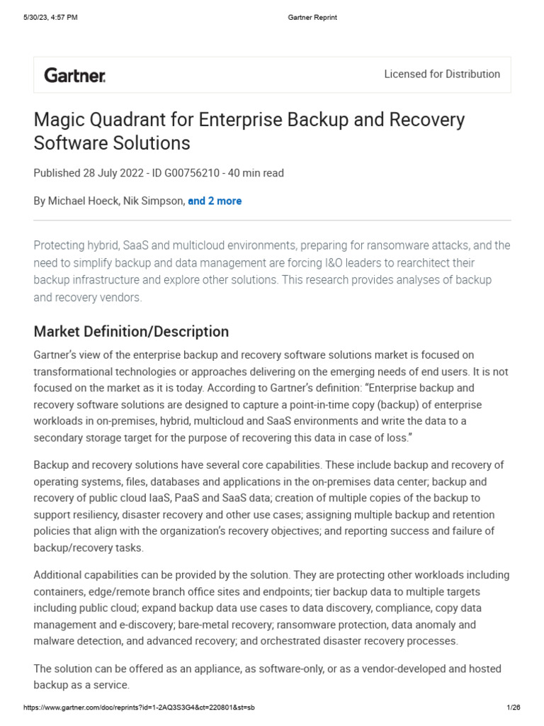 Zerto Gartner Reprint Download Free PDF Cloud Computing Backup