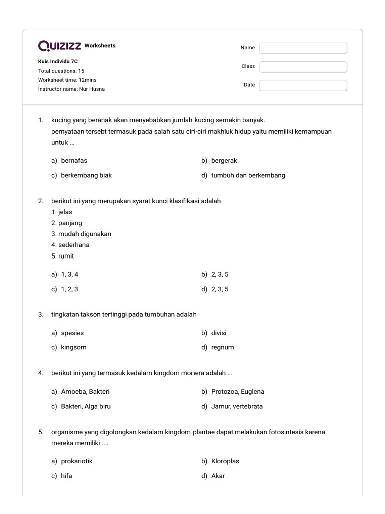 Kuis Individu 7C - Quizizz | PDF