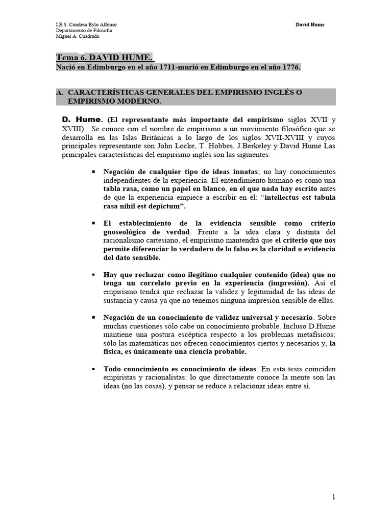 David Hume y el Empirismo Moderno | PDF | David Hume | Causalidad