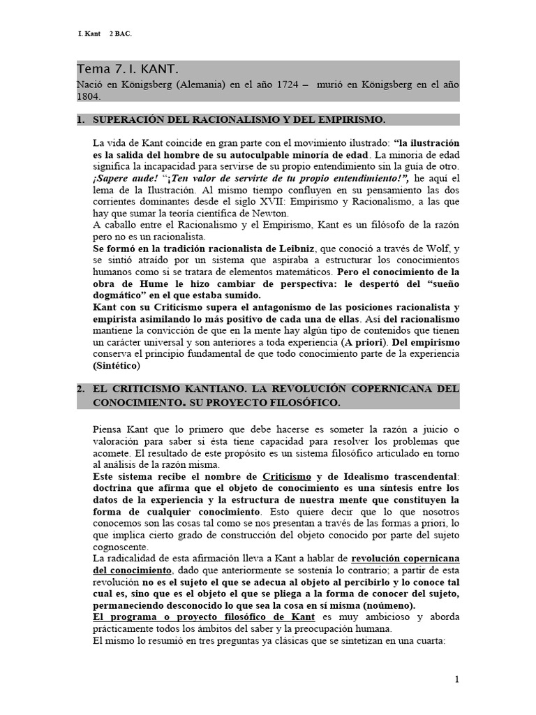1 Kant-Teoría | PDF | Immanuel Kant | A priori y a posteriori
