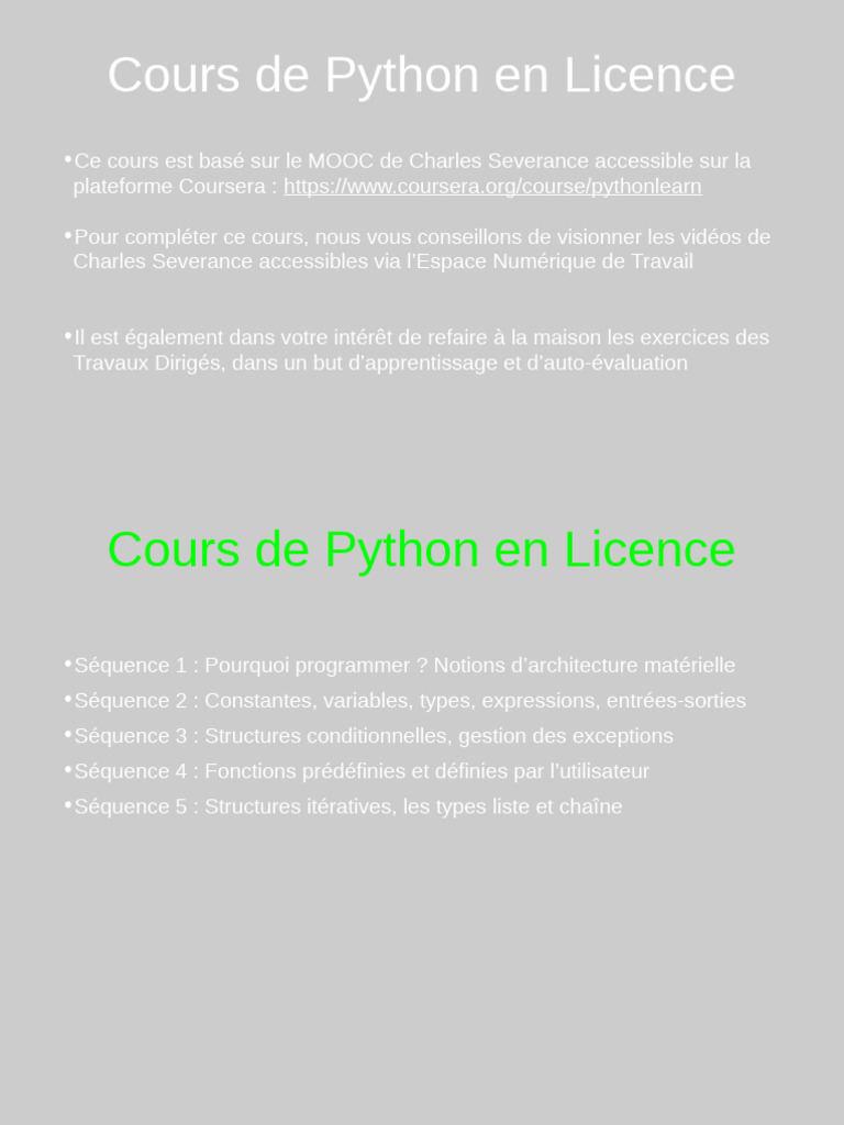 Diapos Python MOOC Gris | PDF | Programme informatique | Programmation