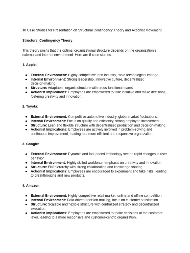 Case Studies on Contingency Theory | PDF | Decentralization | Empowerment