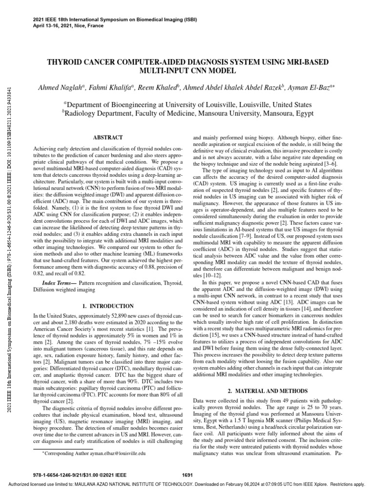 MRI-Based Thyroid Cancer Diagnosis System | PDF | Receiver Operating ...